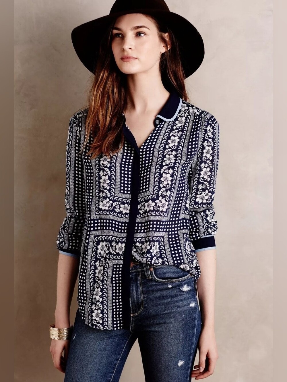 Maeve Art House Buttondown Blouse by Anthropologie - Boho-Chic - Preppy- Size 12